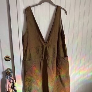 Piper & Scoot Olive Textured fabric pinafore dress with pockets 2x